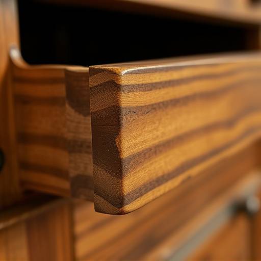 A close-up of a perfectly crafted dovetail joint in a wooden drawer, showcasing the quality of the craftsmanship.